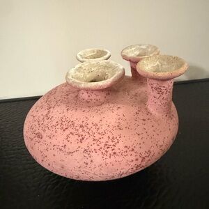 Speckled Pink Ceramic Vase Vintage 4 Holes Vase Pottery Pre-Owned
